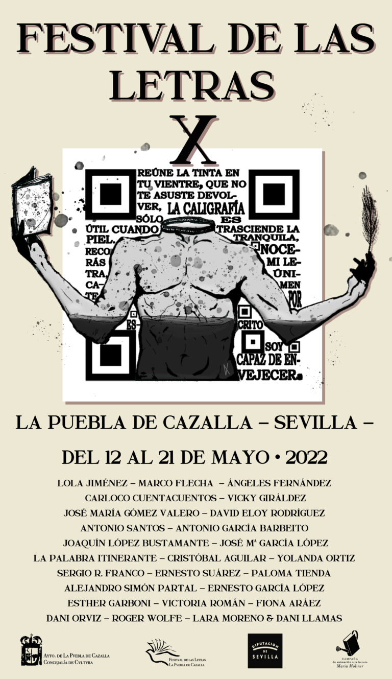 Cartel del Festival de las Letras X en Puebla de Cazalla, Sevilla. Del 12 al 21 de mayo de 2022. Programación cultural.